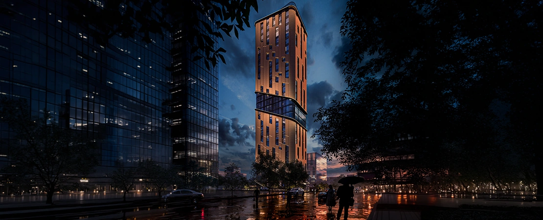 واجهة مشروع BADAEL TOWER من تصميم شركة Arki tectonica للاستشارات الهندسية والتصميم المعماري.