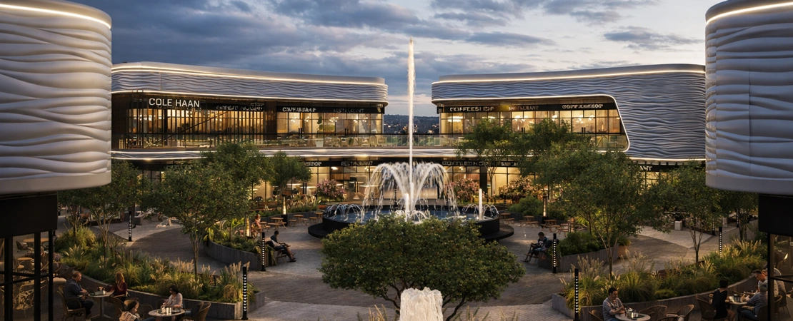 Contemporary retail shops and dining spaces at JOY AVENUE with pedestrian-friendly urban design.