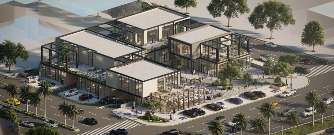 Central courtyard at AL Narjiss Strip Mall designed as a pedestrian-friendly retail and dining space