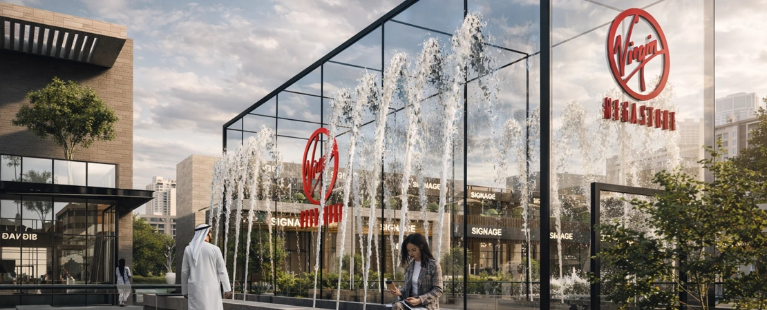 الساحة المركزية في ORO SQUARE مع عناصر مائية تفاعلية ومساحات جلوس طبيعية